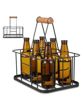 Amazon Black Wire 6-Bottle Beer Carrier with Wooden Handle